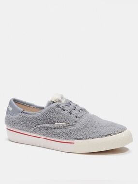 Coach Light Gray Sherpa Lace-Up Sneakers with White Sole and Red Accent